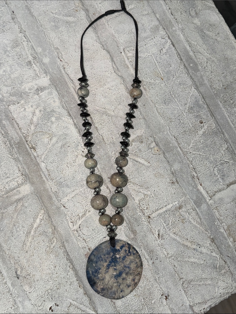 Handmade Blue Grey Stone Pendant Necklace